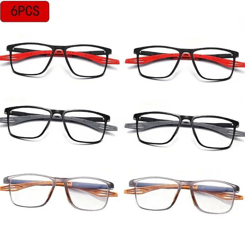 6 Stück Anti-Blaulicht-Lesebrillen, ultraleicht, Augenschutz, Hyperopie-Brille, Sport, quadratische Brille, Büro