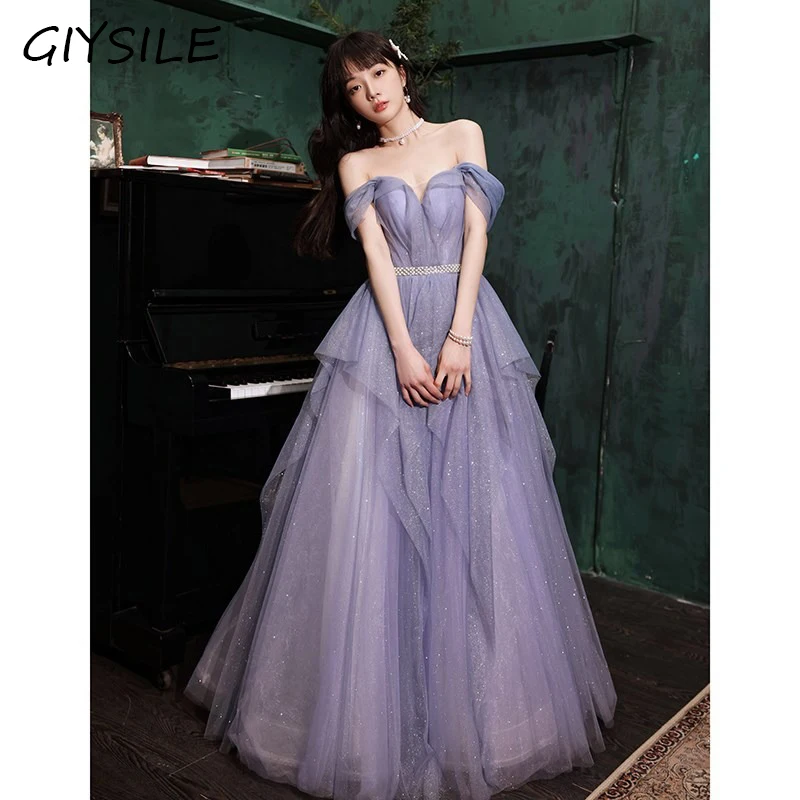 GIYSILE Light Luxury Purple Banquet Evening Gown Host Performance Clothes Wedding Photo Dresses Formal Dress Women Elegant