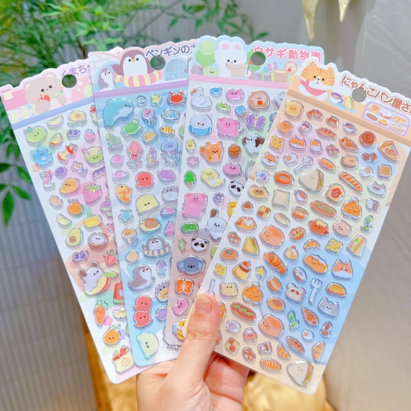 

4PCS Japanese Cute Animal Candy Glass 3D Crystal Sticker, Reward Sticker for DIY Scrapbook Phone Case Notebook Decoration