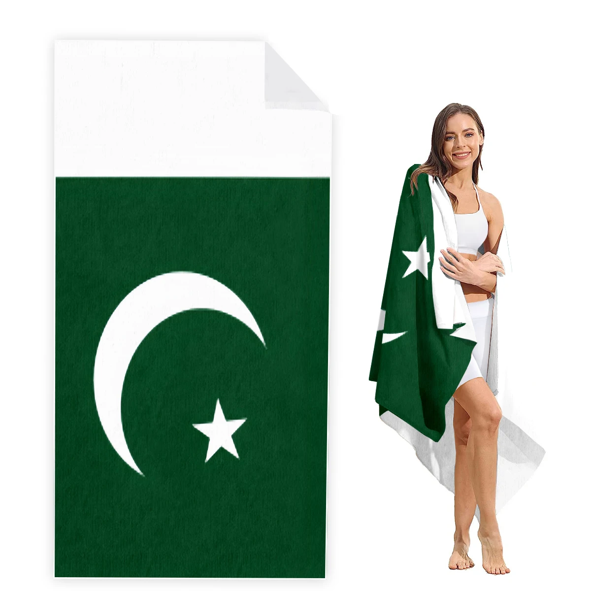 

Pakistan Flag Beach Towel Oversized, Super Absorbent Sand Free Thick Microfiber Beach Towel,Beach Towels for Kids