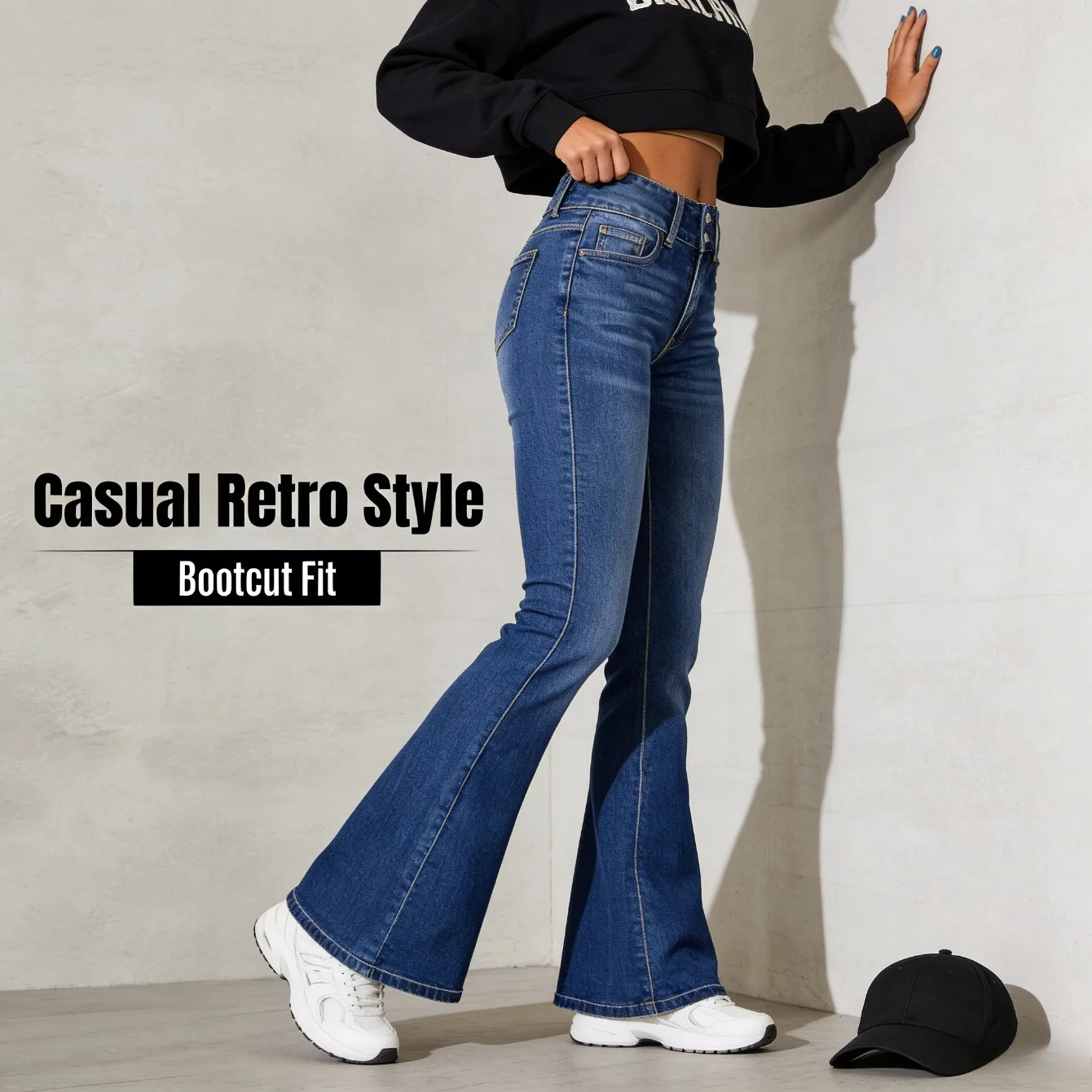 

Женские эластичные расклешенные джинсы в уличном стиле, потертые универсальные длинные брюки с высокой талией в стиле ретро