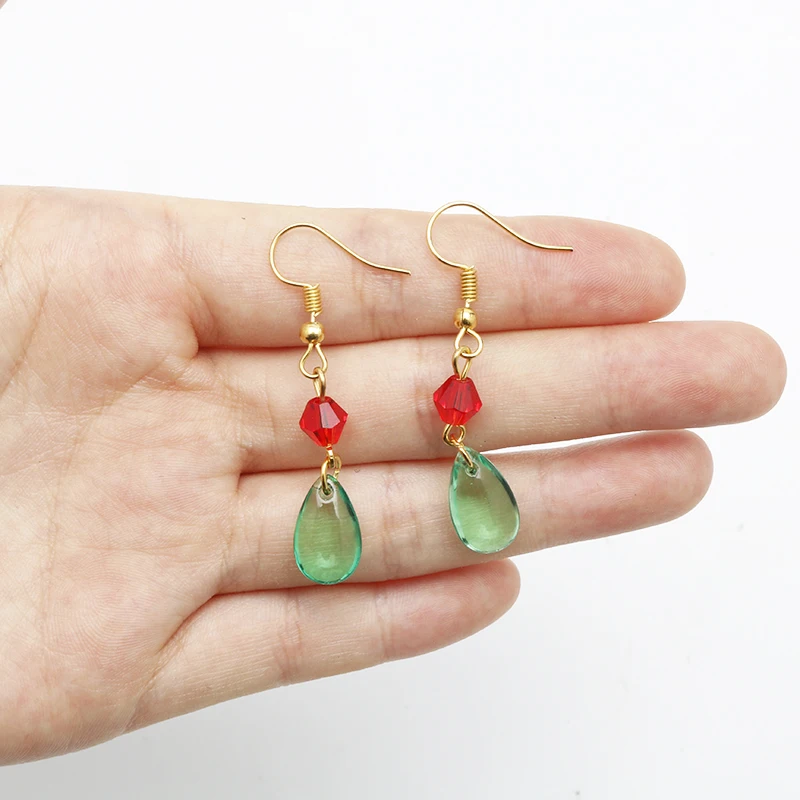 Cartoon Earrings Cute Green Waterdrop Shape Beads Charms Howls Movin Castle Cosplay Earring For Women Props Gift Accessories