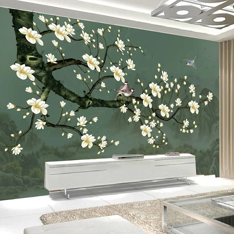 Custom Photo Wall Painting 3D Flowers Birds Mural Chinese Style Living Room Sofa TV Background Home Decor Mural Wallpaper Tapety
