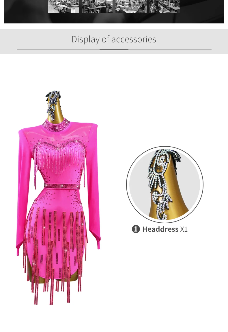 Kostüm für Damen 2026, elegantes Abendkleid, lateinamerikanische Tanzkleidung für Mädchen, Samba-Outfit, Party-, Wettbewerbs- und Auftrittsrock – Detail 4