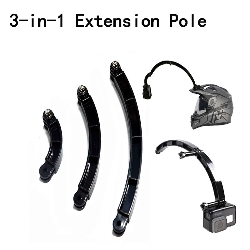 Per GoPro Hero 11 10 9 8 7 DJi Action 3 Xiaomi Action Camera Frames 3 Way Curved Extension Arm Mount Helmet Pole Selfie Stick