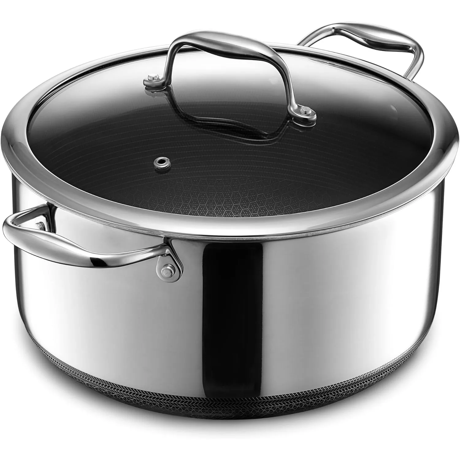 HexClad Hybrid Nonstick 8-Quart Stockpot with Tempered Glass Lid Dishwasher Safe Induction Ready Compatible with All Cooktops