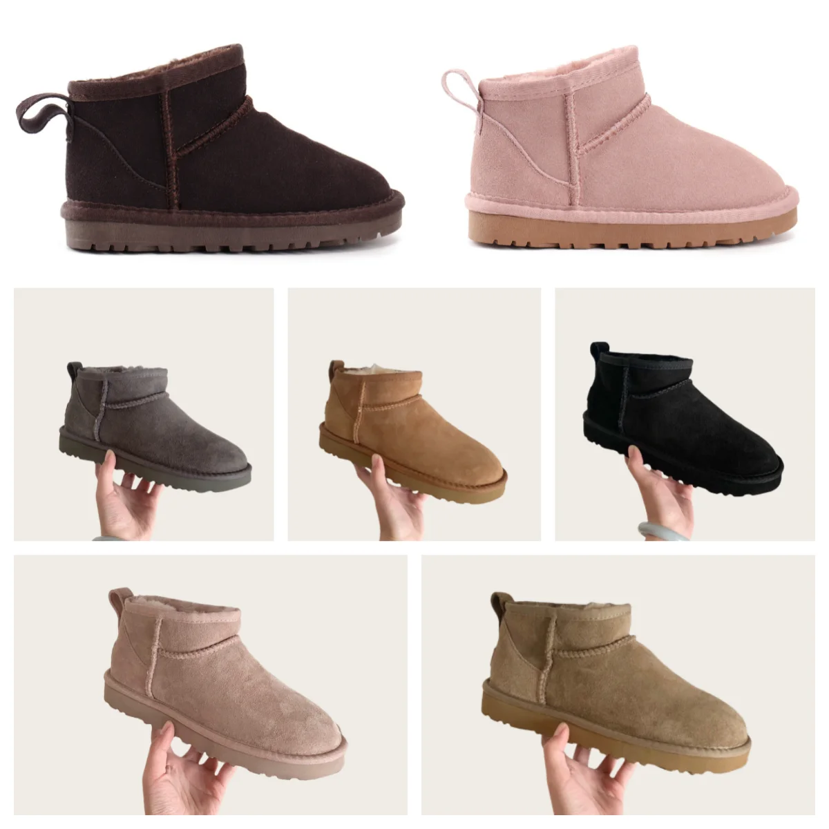 أحذية الثلوج الدافئة الصغيرة ذات اللون الصلب للأطفال في فصل الشتاء