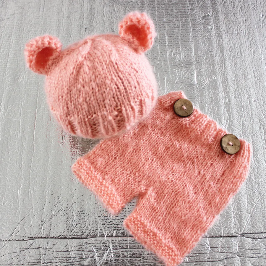 Newborn Mohair Bear Bonnet and Shorts Set Baby Bear Hat Newborn Bear Outfit Photography prop