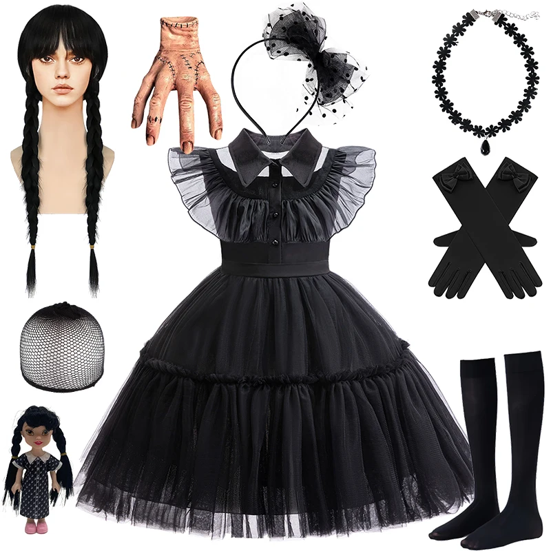 

Infant Baby Girl Halloween Cosplay Movie-themed Costumes Carnival Elegant Party Kids Fluffy Black Gothic Dress Toddler Clothes