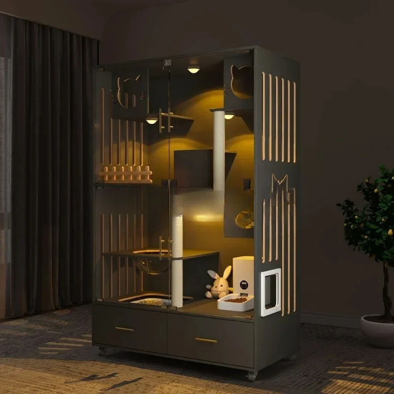 A  villa solid wood household indoor cat litter box with toilet integrated cat cabinet luxury large cat house   cageEsmt