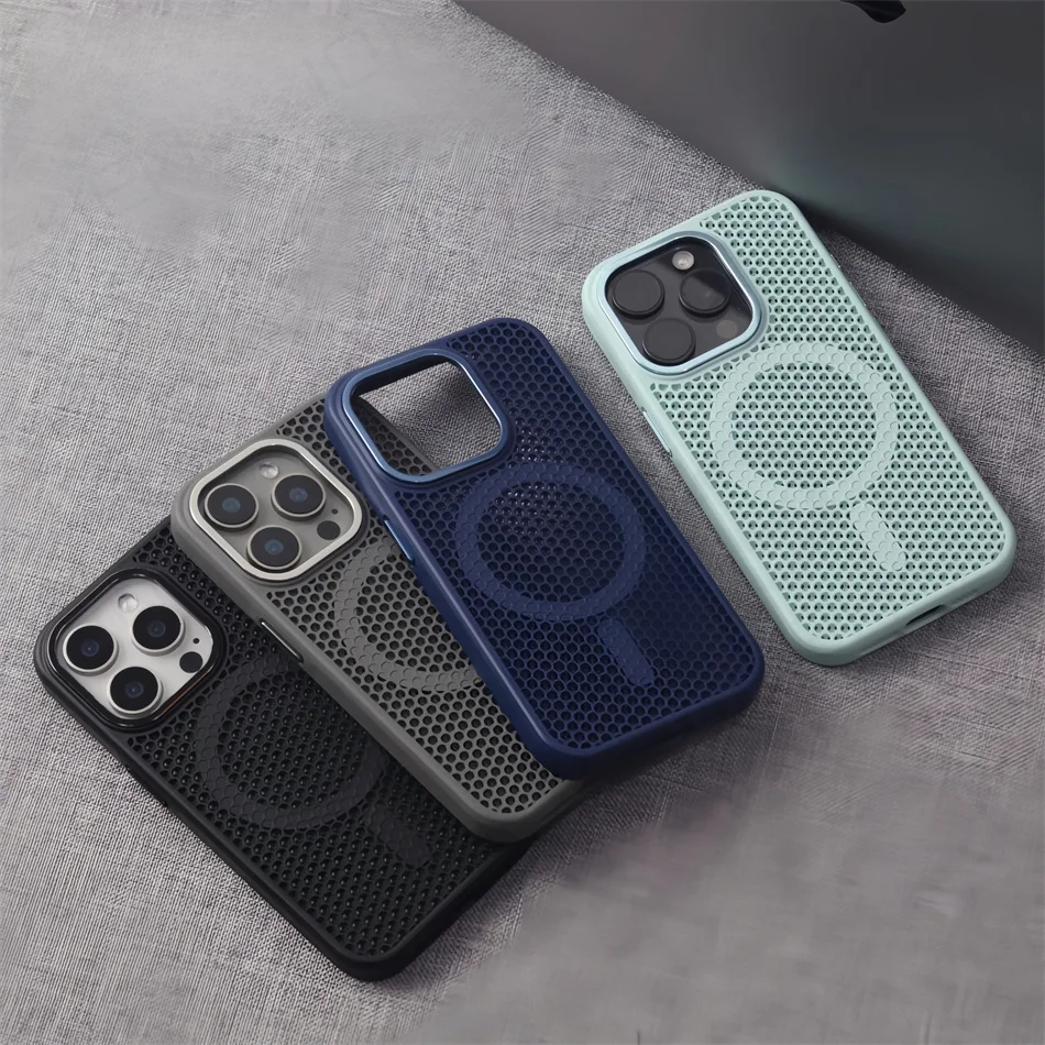 Heat Dissipation Mesh For Magsafe Magnetic Wireless Charge Case For iPhone 16 15 14 Plus 13 12 Pro Max Breathable Armor Cover