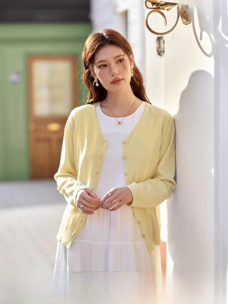 

Lu Cardigan Korean Sle Thin Knitted Sweater Gentle Sle Spring Faion for plus Size Women V-Ne Long Sve Casual Wear