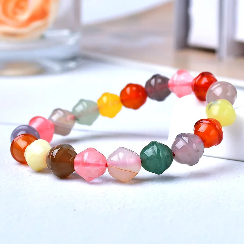 1PC Natural Rainbow Agate Crystals Stone Bracelet Healing Quartz Hand-made Fashion Simple Yoga For Men Women Mineral Jewelry