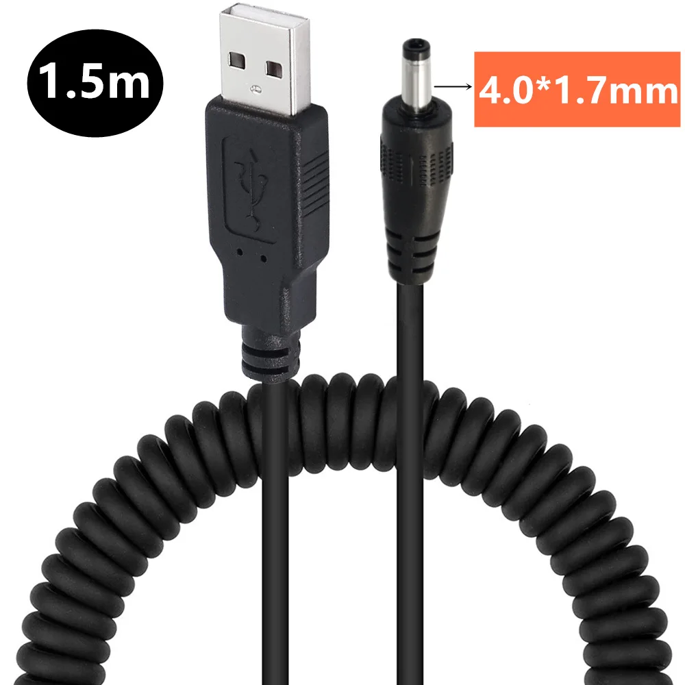 USB2.0 Male to Right Angle DC4.0mm*1.7mm Coiled Spiral Charger Cable ,for MP3、MP4、DVD、Nokia、Digital Product ,etc.(DC4.0*1.7mm)