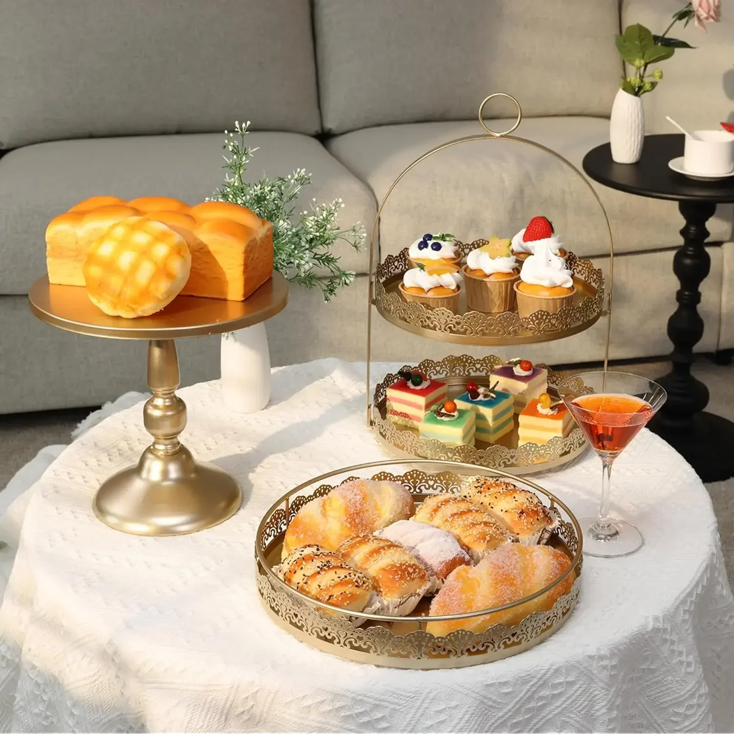 6 Pcs Gold Cake Stands Set, Cake Display Pedestal Tiered Cupcake Holder Dessert Plate Serving Tower Tray