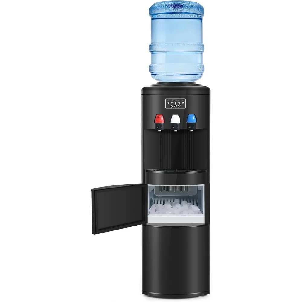 Water Dispenser with Ice Maker, 3-in-1 Hot and Cold Water Cooler with Built-in Bullet Ice Maker Machine, 26.5lbs/24H