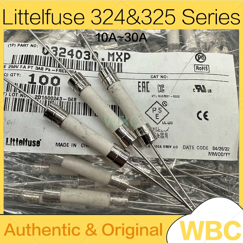 5Pcs 6.3x32mm 3AB Axial Lead Ceramic Fuse 10A 12A 15A 20A 25A 30A 250V 6x30mm Fast Acting Slo-Blo Fuse Littelfuse 324&325 Series