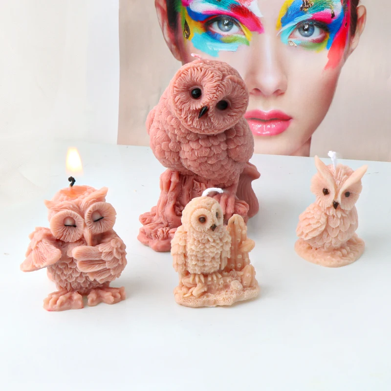 3D Easter Owl Sculpture Candle Mold Animal Eagle Statue Silicone Mold Sunflower Bird Plaster Resin Decorative Craft Home Gift view 4