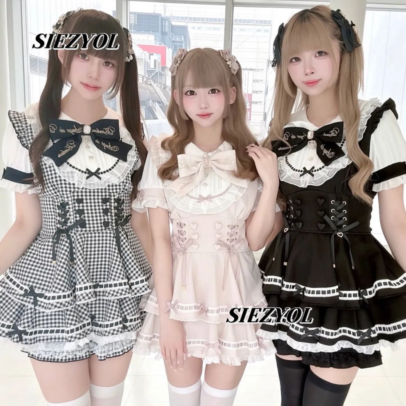 Japanese Sweet Lolita High Waist Dress and Shorts Suit Skinny Big Bow Ruffle Edge Lace Short Sleeve Dress Two-piece Set