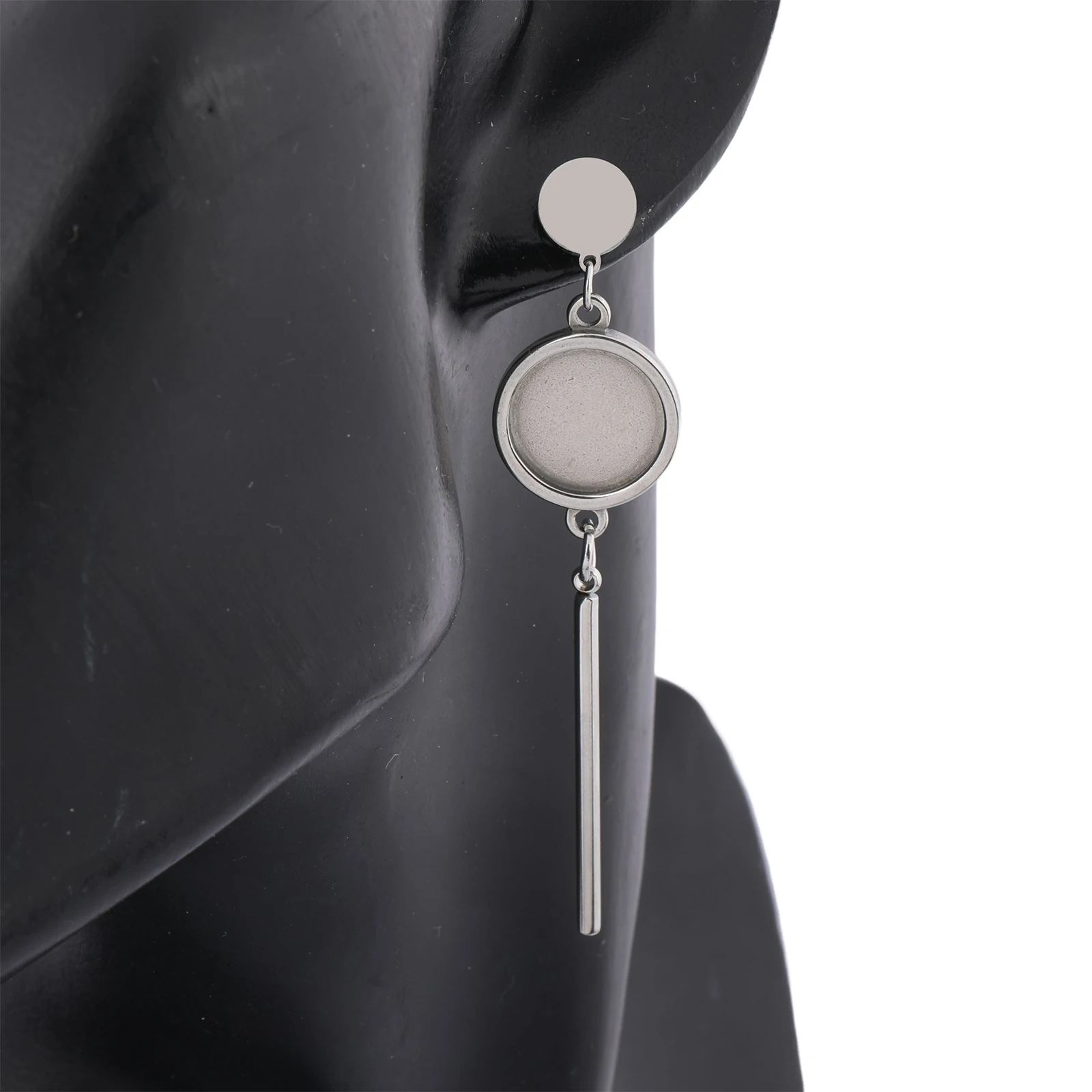 6pcs Stainless Steel Fit 12mm Cabochon Earring Setting Blanks With dangle bar Diy Post Earrings Bezel Studs Findings image 6