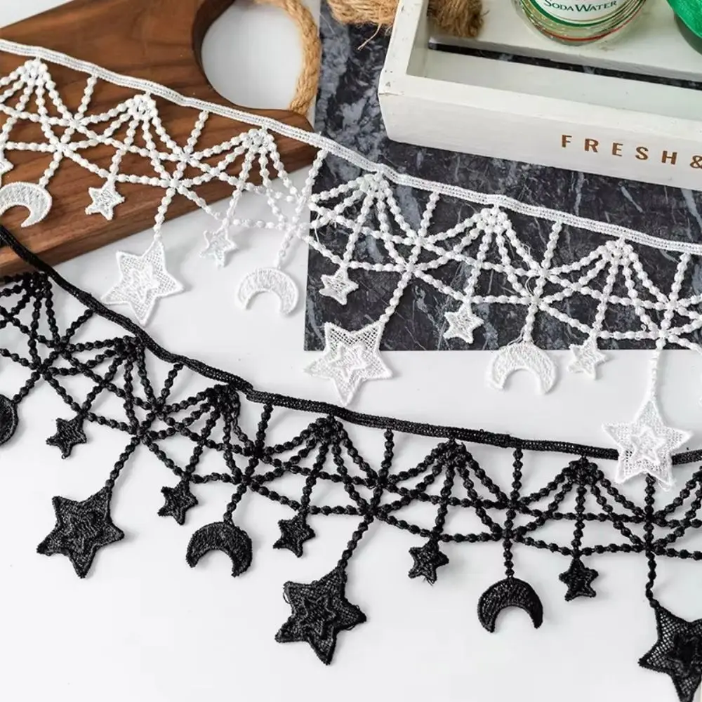 Black And White Lace Trim Ribbon Width 10CM Star Moon Design Decorative Trim Floral Lace Ribbon DIY Crafts Sewing