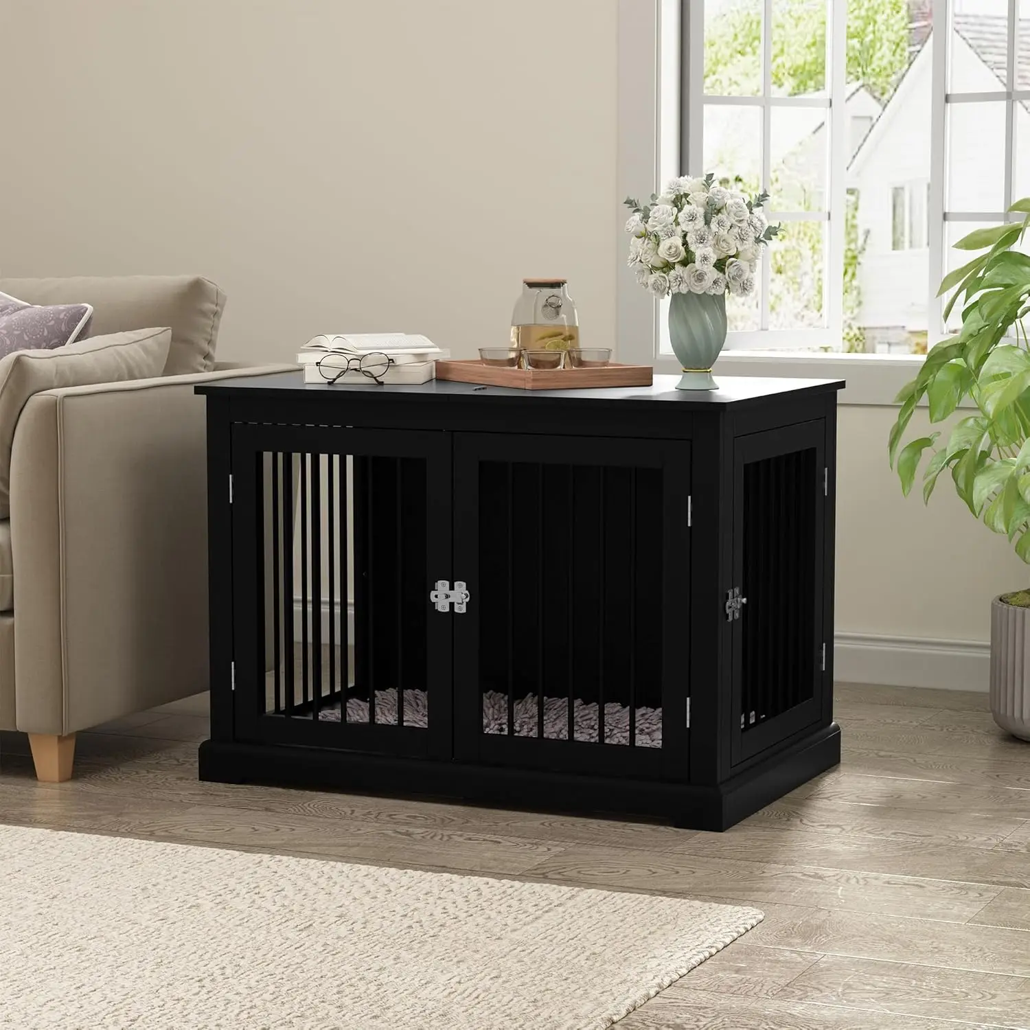 

Furniture Style Dog Crate with Cushion, Dog Kennel Medium, Cage for Small and Medium Dogs, Decorative Kennel with Flip-top Plate