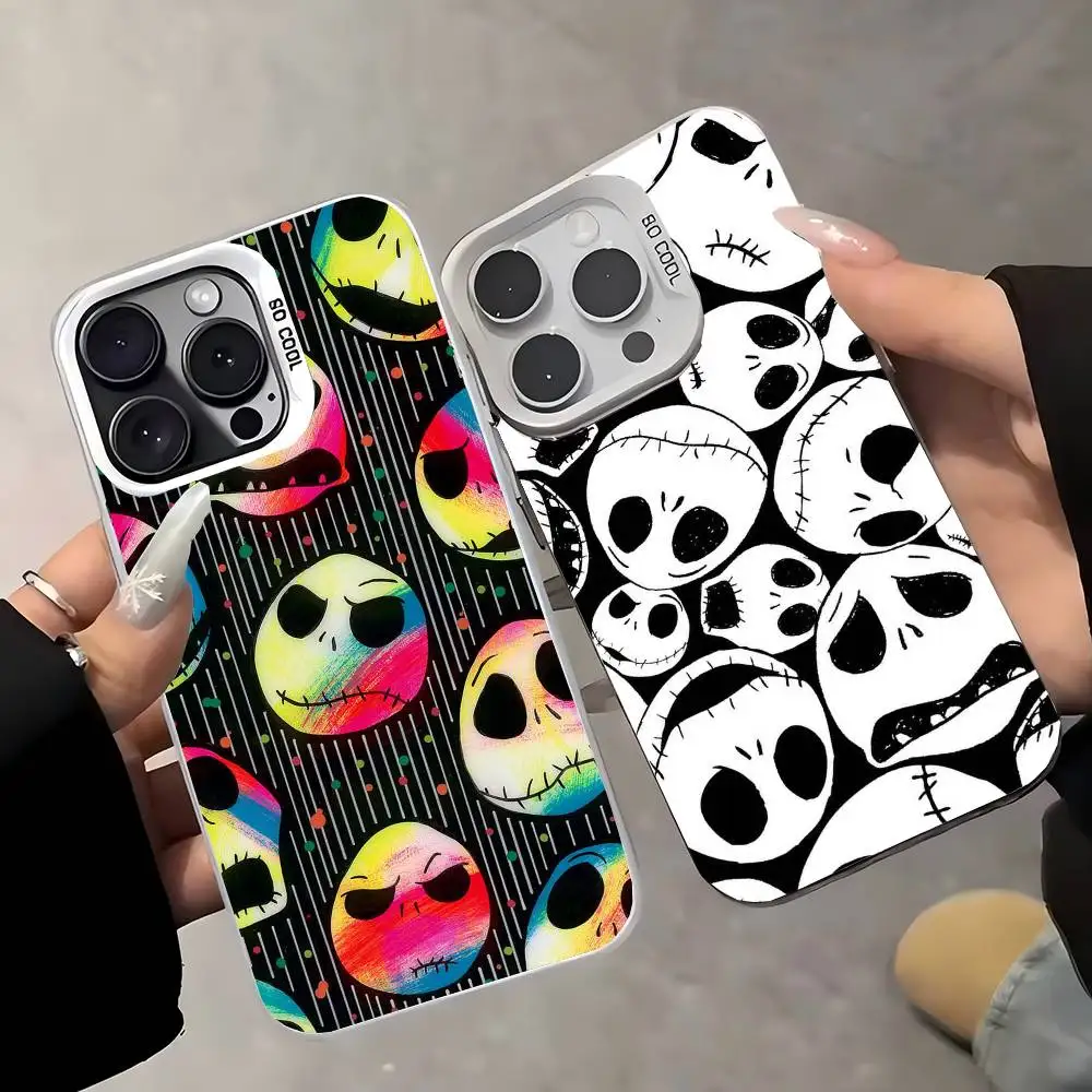 1PC J-Jack S-Skellington Für Telefon Fall Für IPhone 17 Air 16 15 14 13 12 11 Pro Max plus Farbe Stoßfest Zurück Silber Cove