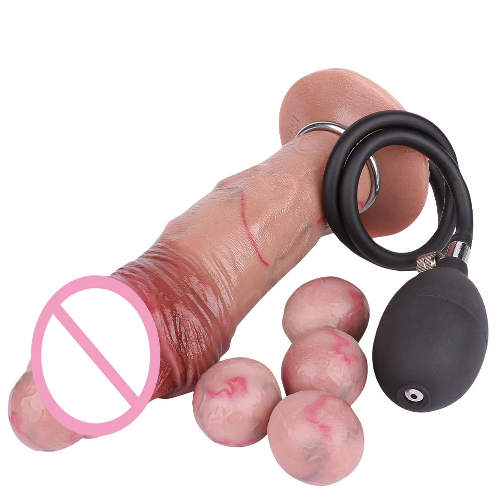 FAAK Flesh Color Silicone Realistic Ovipositor Dildo with 5 Silicone Eggs Monster Dildo with Inflatable Pump Adult Game Tool