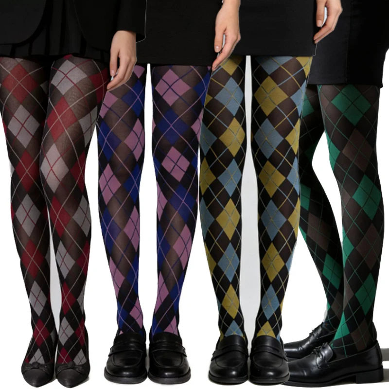 

Women Tights Pantyhose Lingerie Slim Stockings Plaid Retro Thigh High Stockings Tights Pantyhose Body Stockings Female Hosiery