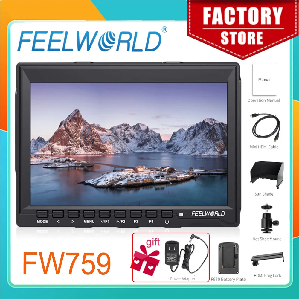 FEELWORLD 7 Inch DSLR Camera Field Monitor FW759 4K HDMI AV Input IPS HD 1280x800 LCD Display Video Assist Protable for Camera