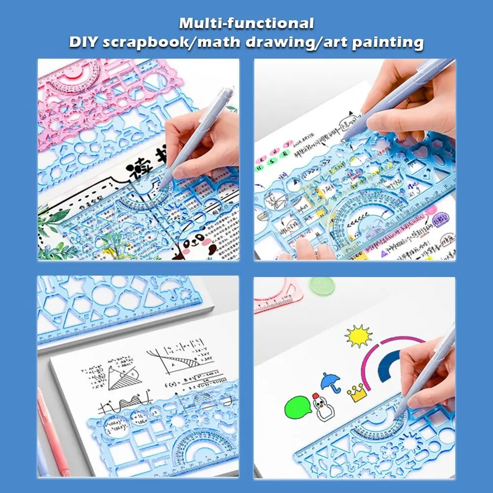 7 pz/set Durevole Plastica Multi-fiore Righello Multi-funzionale Design Geometrico Righello di Misura Trasparente Disegno Righello Ritorno A Scuola