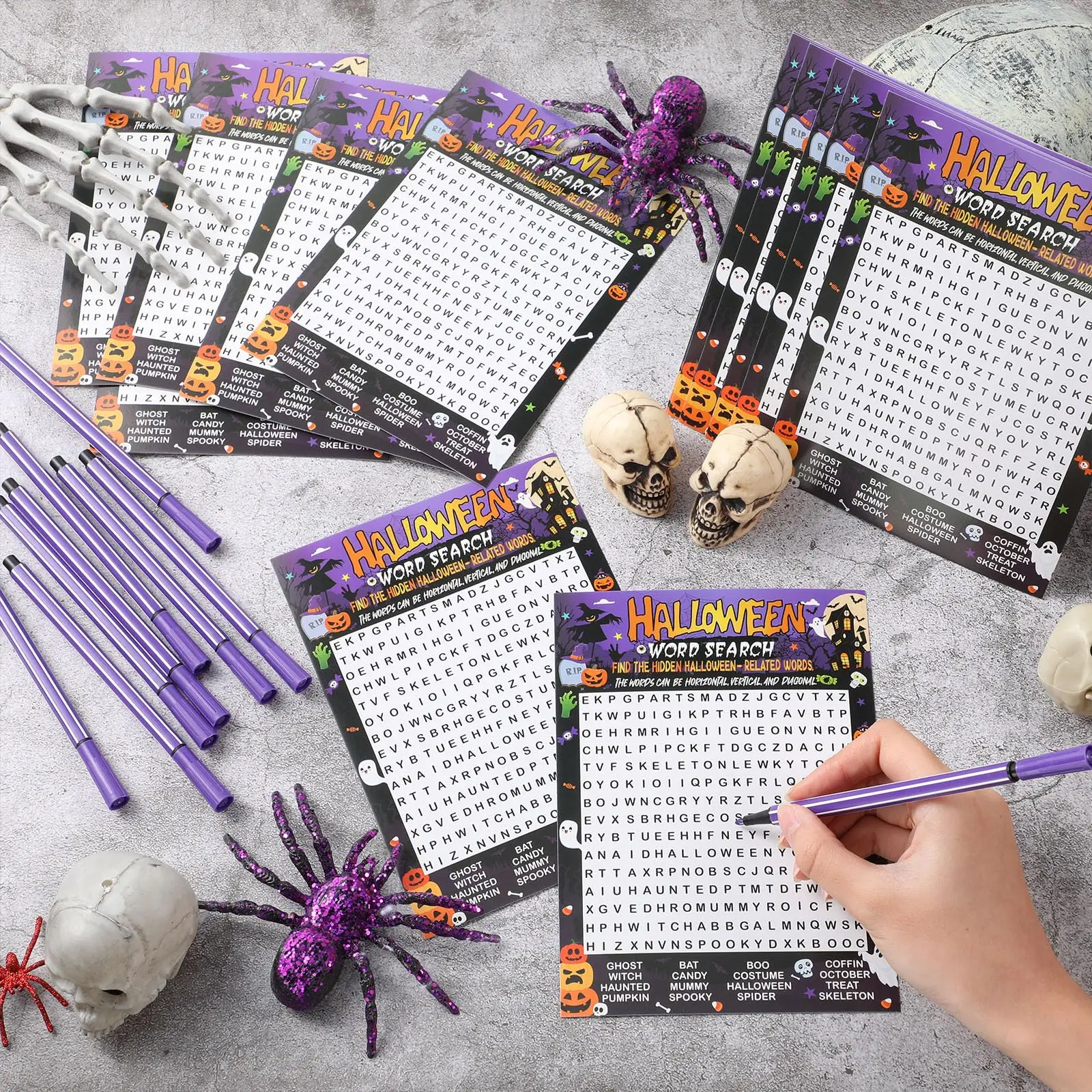 33 Pcs Halloween Word Search Game Card Set Halloween Party Game 30 Players and 3 Answer Card Home Classroom Activities Fall Car