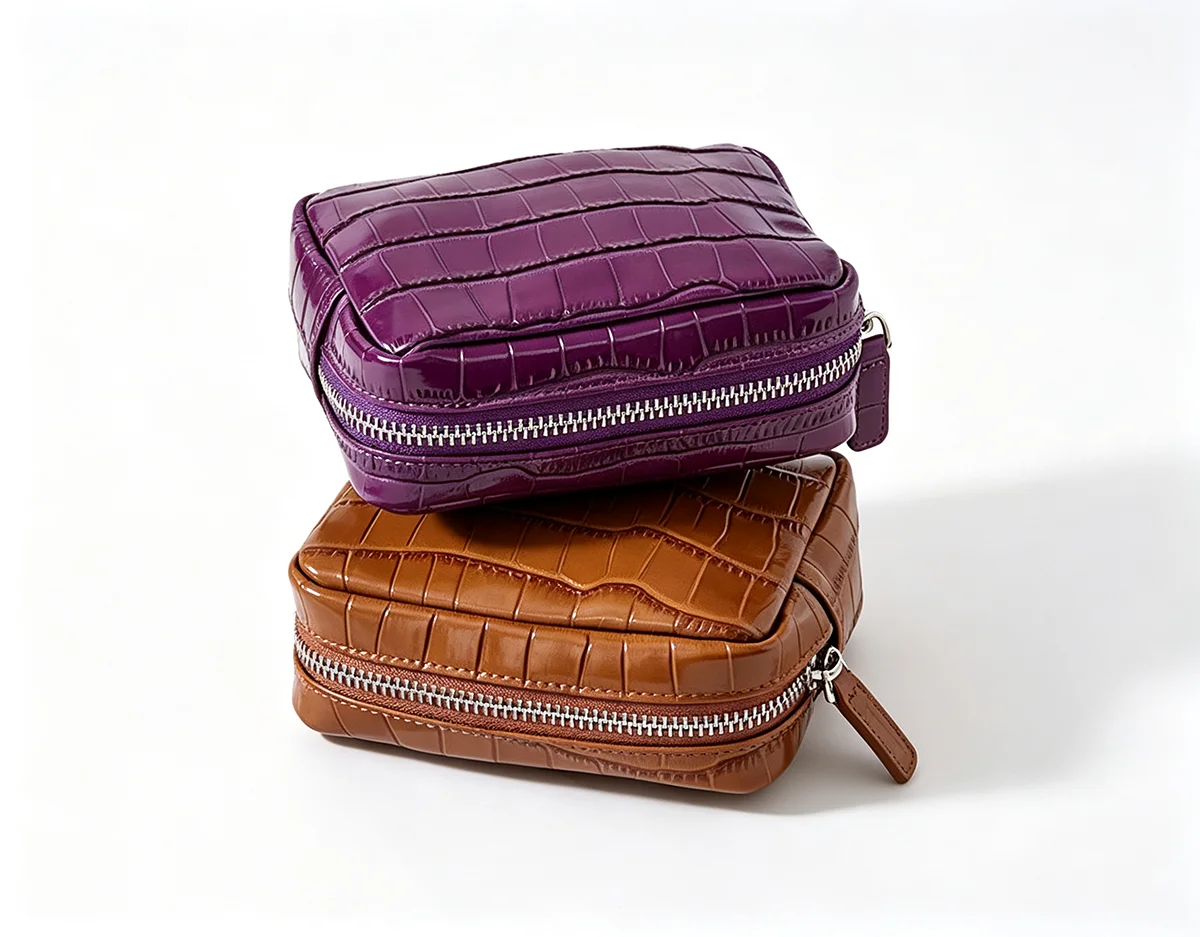 Echtes Leder mit Krokodilprägung Damen-Münzbörse Lippenstifthalter Kopfhörer-Schlüssel-Organizer Clutch Ausweiskartenetui Kosmetiktasche – Detail 6