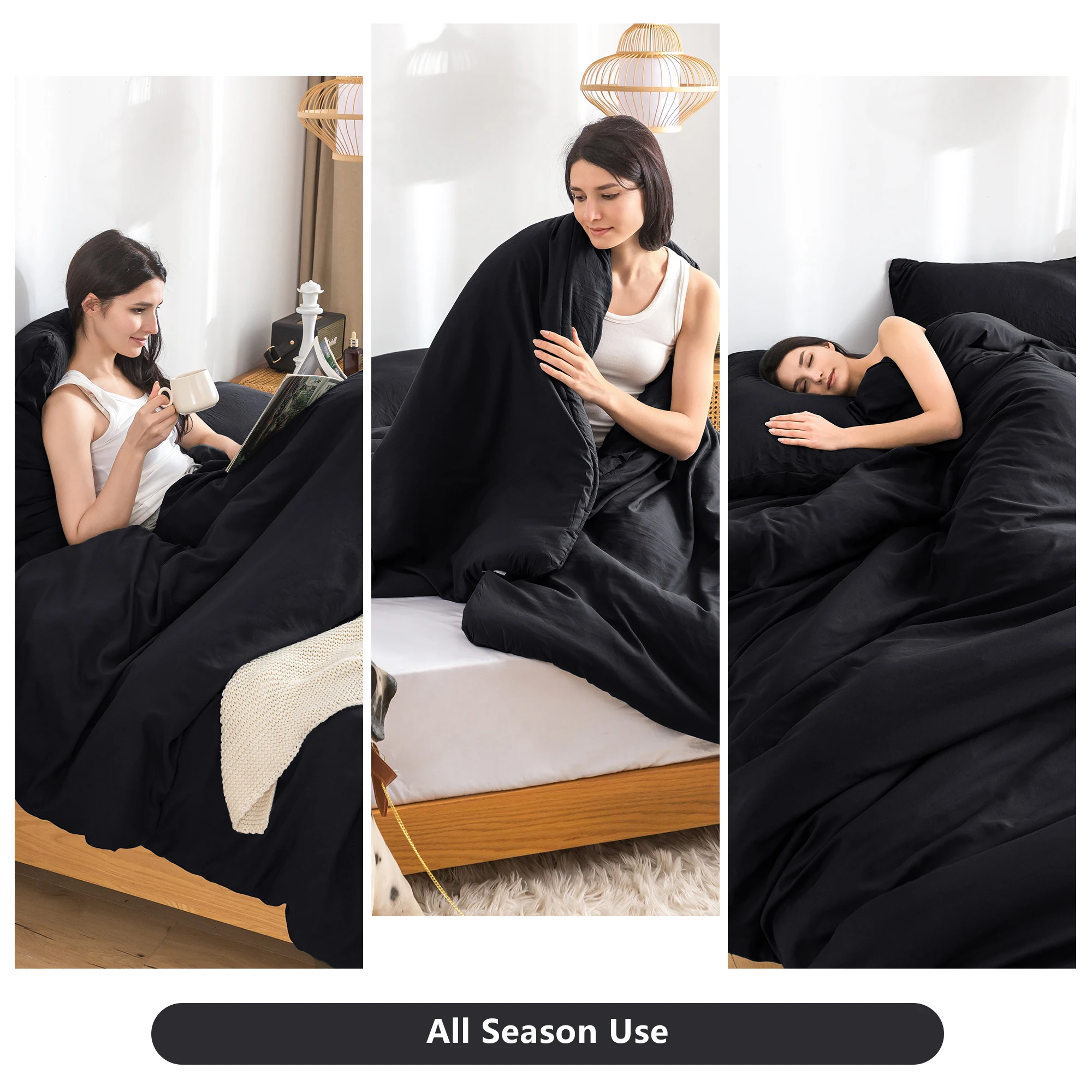 Lightweight Black Bedding Comfort Set Modern,The 172cm*234cm is 68inch *92inch,fitted for your Twin/Twin XL Size Bed.