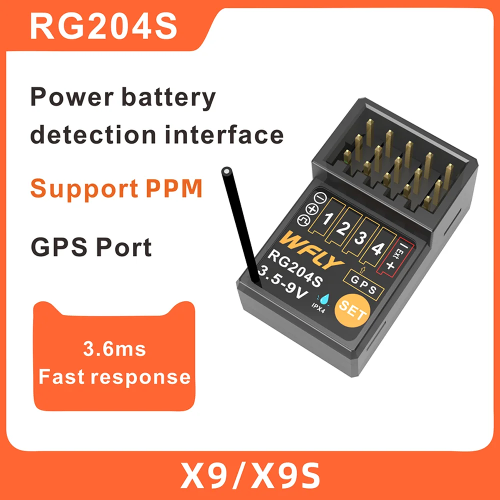 WFLY RG204S RC Receiver Mini Receiver For WFLY X9S RC Car Radio 2.4ghz 3.5V~9.0V Support External GPS Gyro