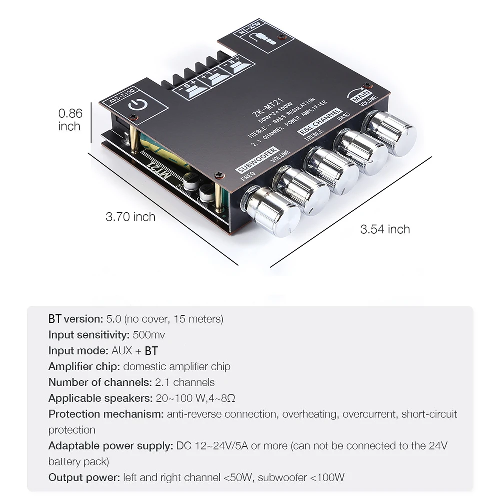 Papan AMP Kompatibel dengan Bluetooth 2.1 Saluran dengan Kontrol Treble dan Bass 50Wx2 + 100W Papan Amplifier BT 3.5Mm AUX untuk Speaker DIY