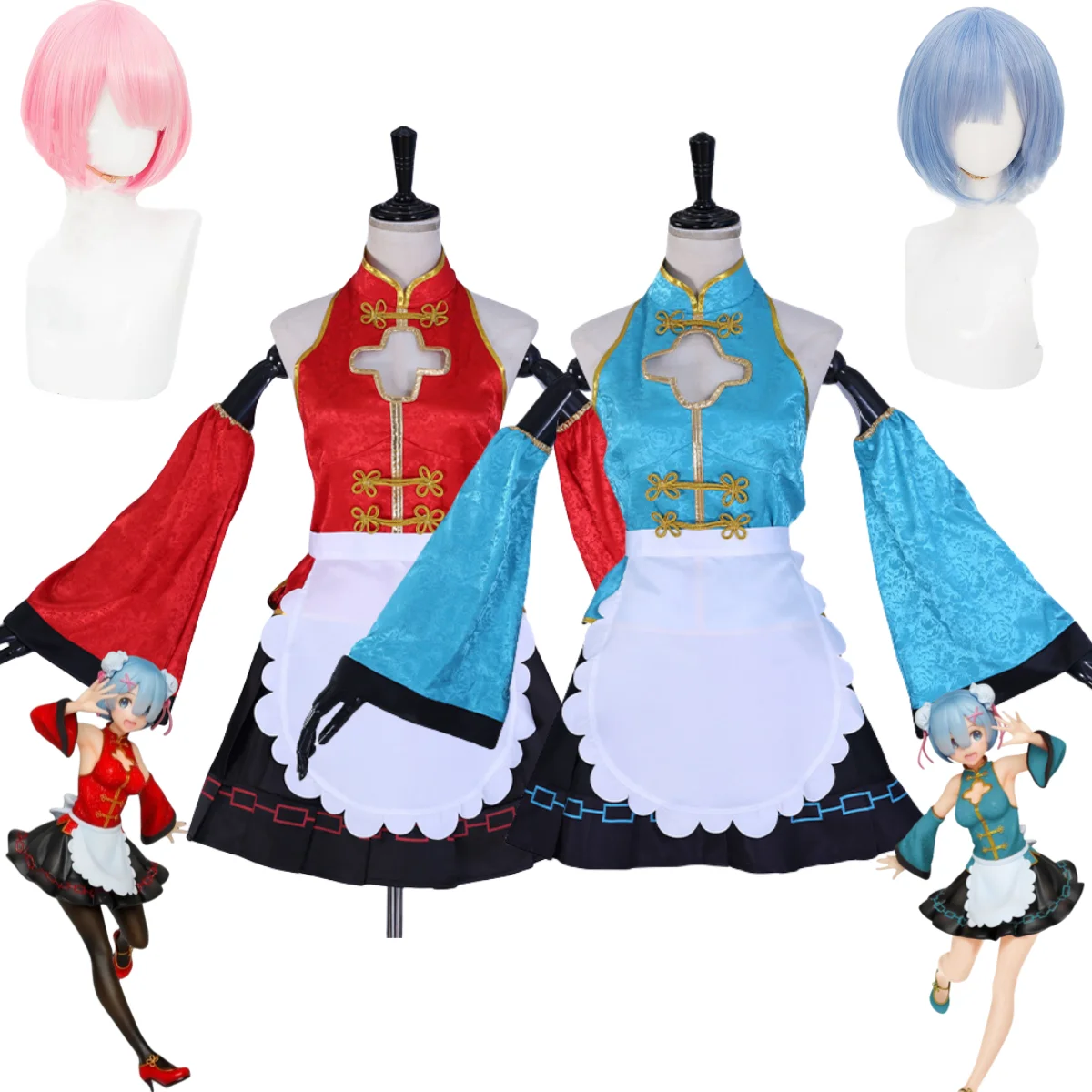 Anime Re:Life in A Different World From Zero Rem Ram Cosplay Costume Wig Chinese Style Maid Attire Woman Sexy Christmas Suit