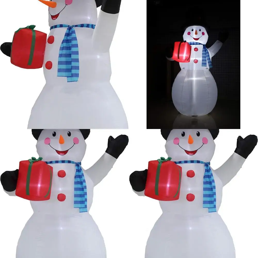 رجل ثلج عملاق مضيء بطول 12 قدمًا مع صندوق هدايا لعيد الميلاد، مثالي للاحتفالات الخارجية والداخلية