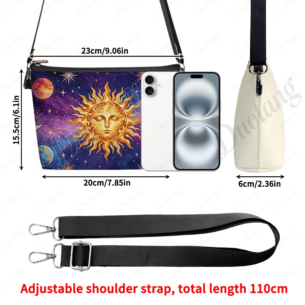 Mysterious Sun and Moon Mythology Graphic Print Crossbody Bag Cosmic Star and Moon Lipsticks Holder Cosmetic Case Women Handbag