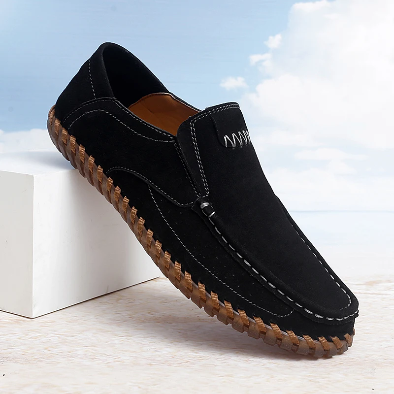 

2025 Autumn Suede Leather Men's shoes Slip-on casual shoes man loafers black Hand-made Hard-Wearing driving shoes big size 46 47