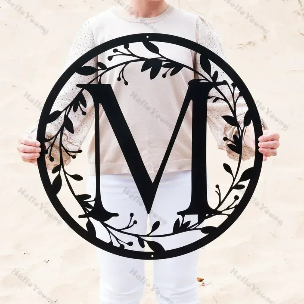 Customized Metal Circle Wall Monogram Sign. Decorated with Letter Vine, A Perfect Wedding Gift and Modern Home Furniture.