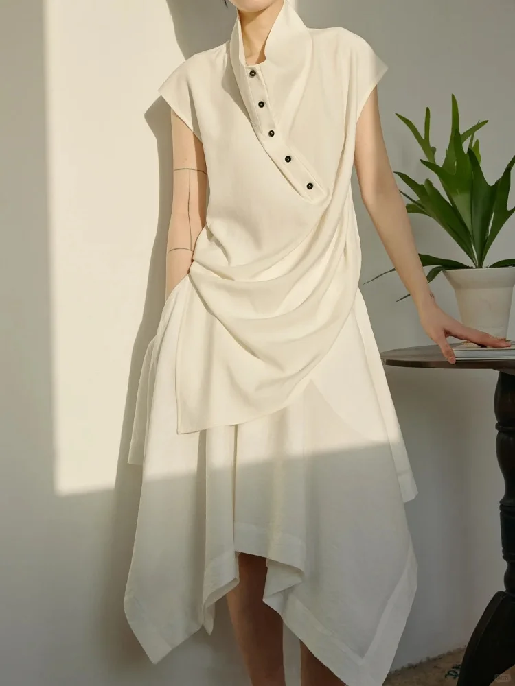 

Sle Asymmetric Stand Collar f Open Ne Top Spring Summer Winni Celh Loose Fit No Sve Pure Color Casual irt