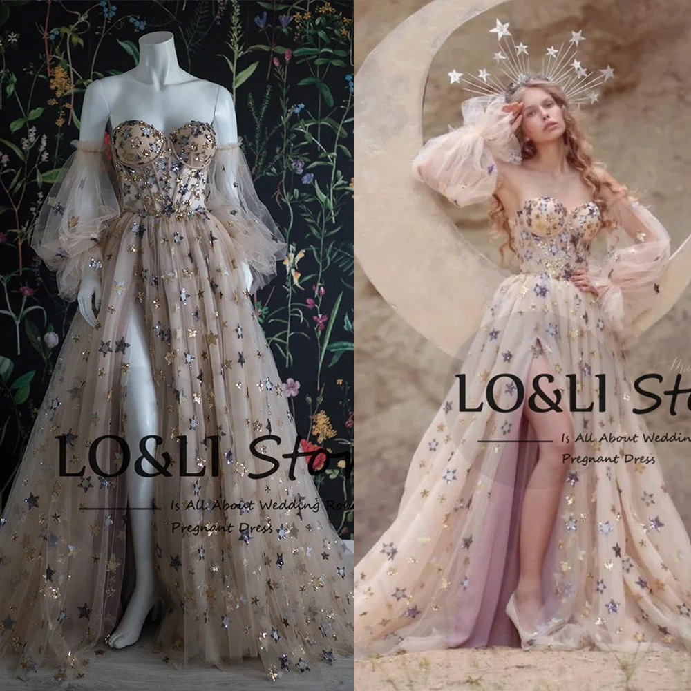 LO&LI Champagne Star Dressing Gown for Women Luxury Custom Photo Shoot Outfit Birthday Dresses Sweatheart Formal Occasion Party