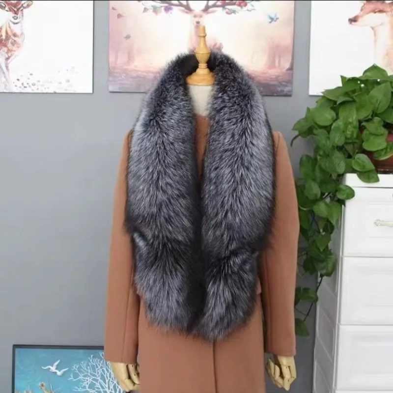 2023 New Women Large Size Neck Warmer Fur Scarf Fox Fur Collar Winter Female Temperament Pure Color Shawl Wraps Warm Fur Collar