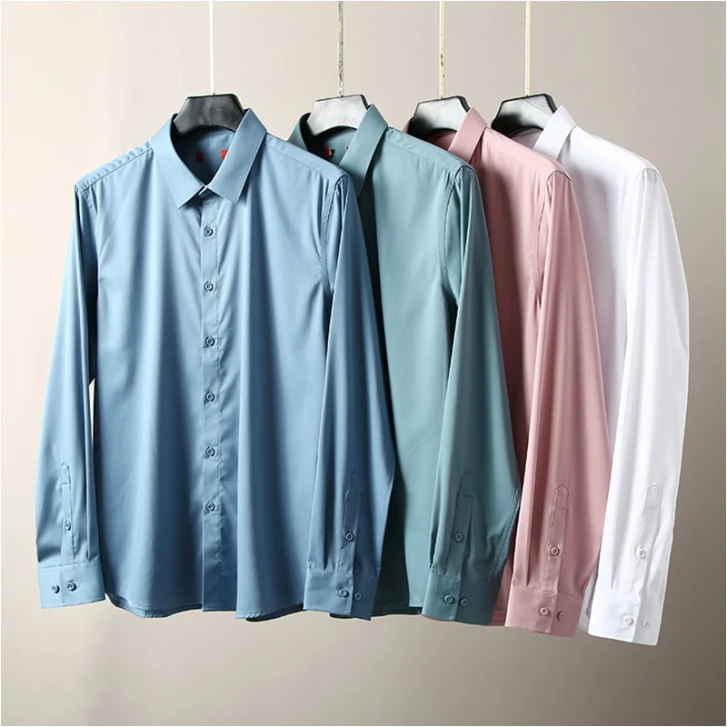 

Мужская рубашка из дышащей ткани, комфортная, длинная, повседневная, универсальная, однотонная, для любого сезона, модель 02