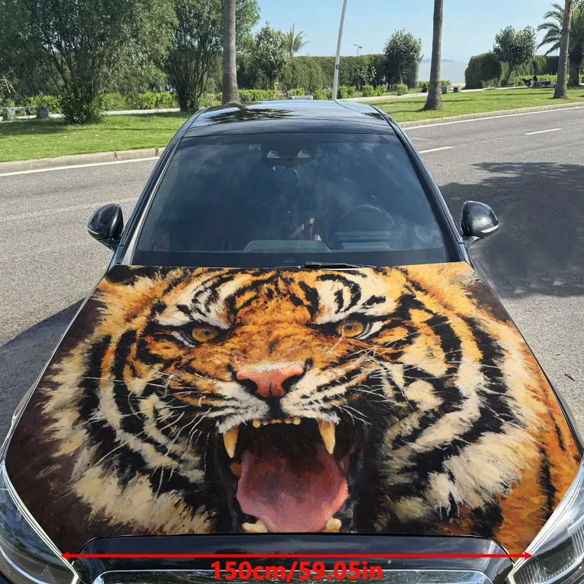 Car Decals A Tiger With An Fierce Expression Against A Warm - Toned Background Car Hood Sticker, Waterproof Self - Adhesive Viny