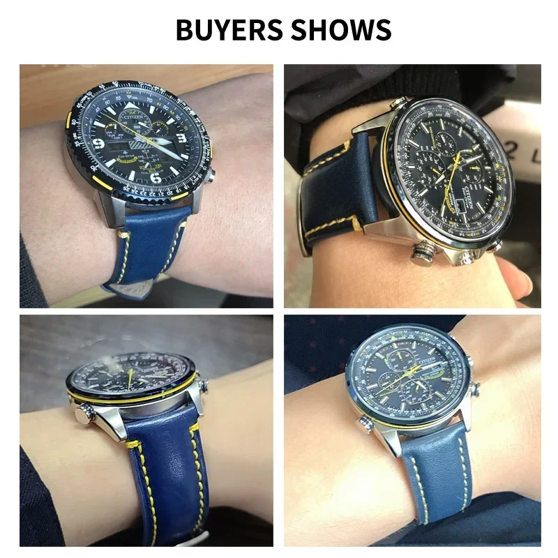 For Citizen Blue Angel Air Eagle  AT8020 Jy8078 First Second Generation Comfortable and Breathable Cowhide Watch Strap 22 23mm