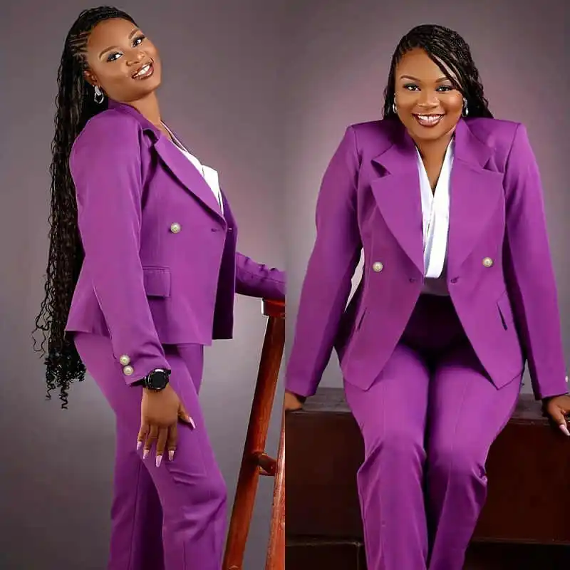 New Women Suits 2 Pieces Blazer Pants Double Breasted Notch Lapel Formal Business Occasion Banquet Plus Size Customized