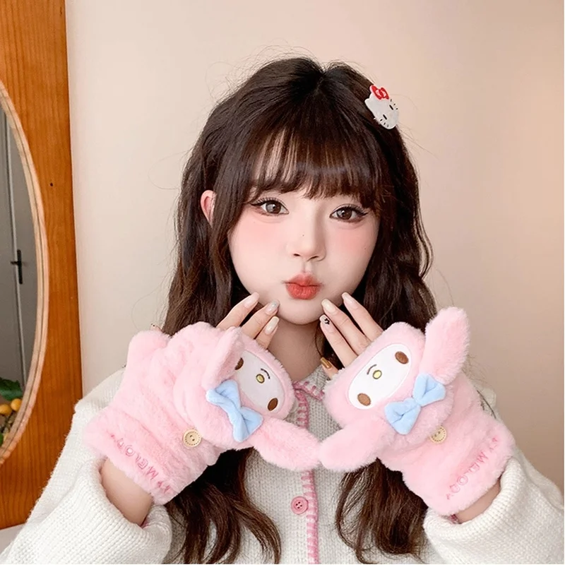 새로운 애니메이션 주변기기 시나모롤 메일리 따뜻한 플립 탑 장갑 가을과 겨울용 귀여운 소녀들 여가 활동 장식용