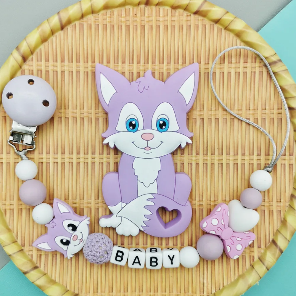 Customized English Russian acrylic letter name Baby Silicone  Pacifier Clips Chains Teether Pendants Baby Pacifier Kawaii Gifts